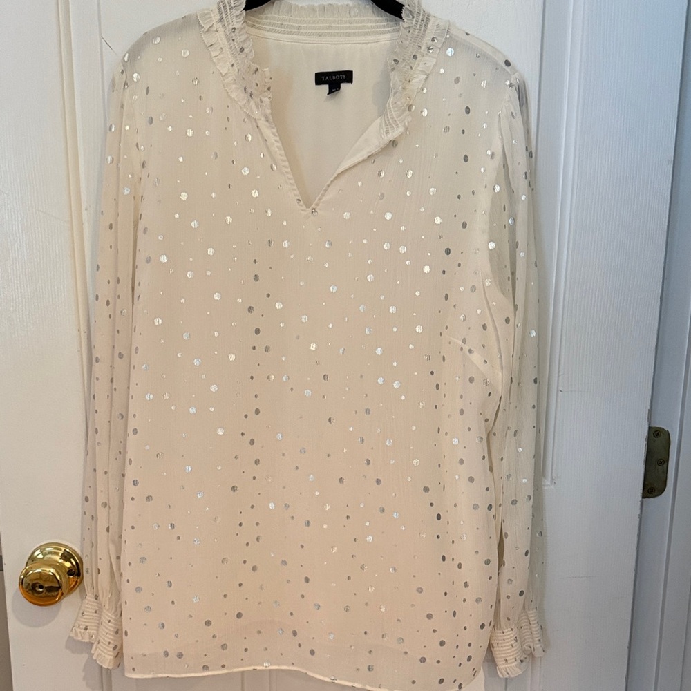 Talbots Cream Blouse with Silver Dots